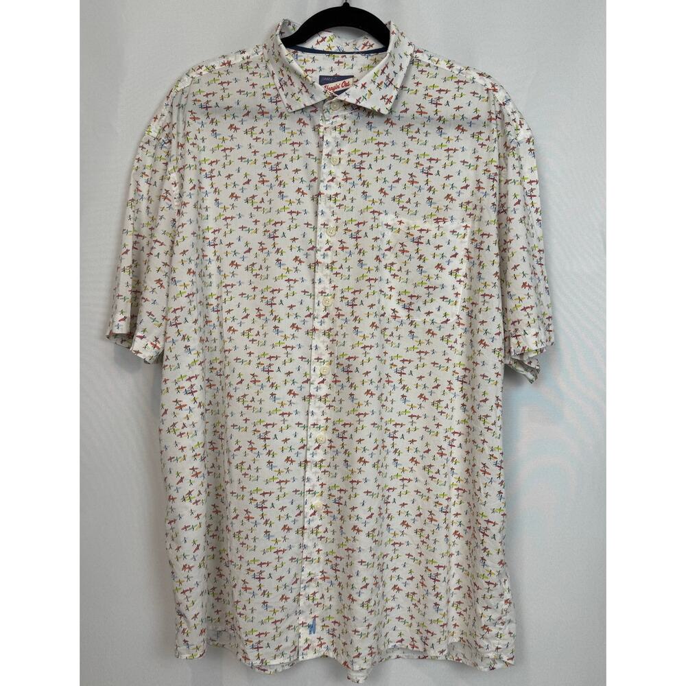 Johnnie-O Hangin Out 2XL Surfer Print Short Sleeve Button Up White